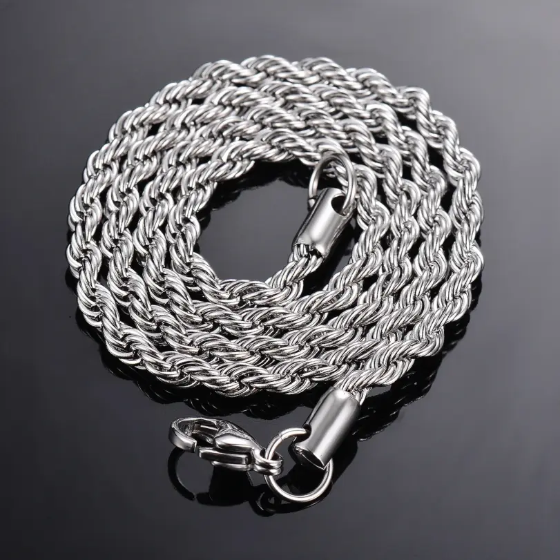 1 pieza de Plata de Ley 925 ancho 2mm/3mm/4mm cuerda cadena collar/pulsera para hombres mujeres hombre collar de cadena de moda 5