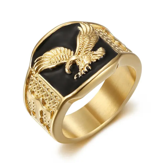 Anillos de águila de acero inoxidable de color dorado dominante para hombres, anillo clásico, regalo de joyería de fiesta de Hip Hop Rock 2