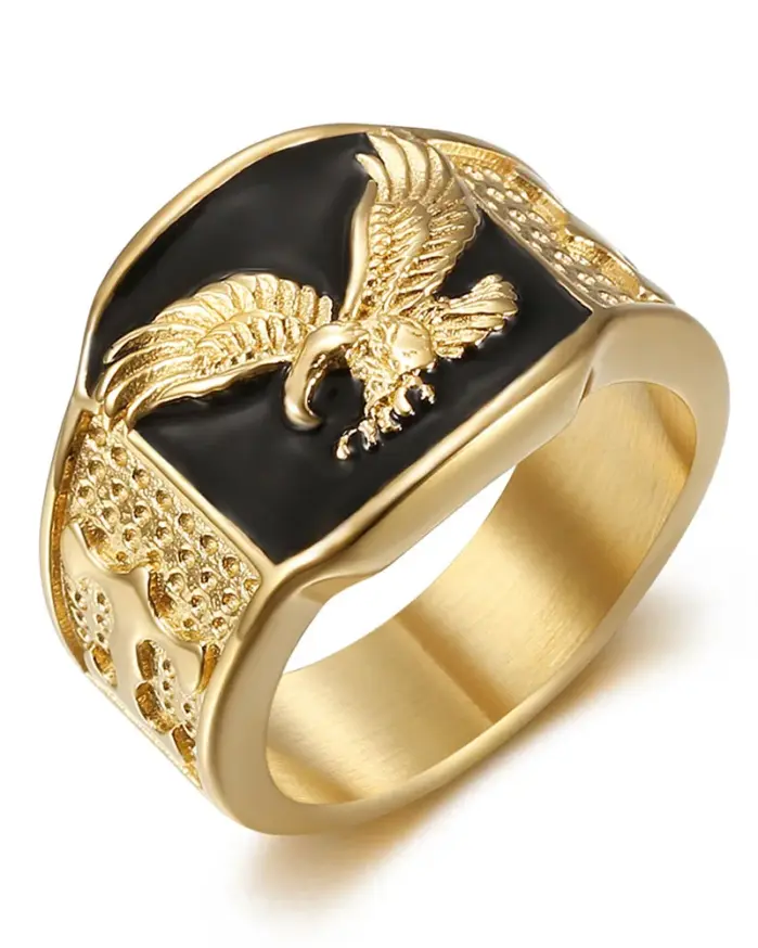 Anillos de águila de acero inoxidable de color dorado dominante para hombres, anillo clásico, regalo de joyería de fiesta de Hip Hop Rock 2