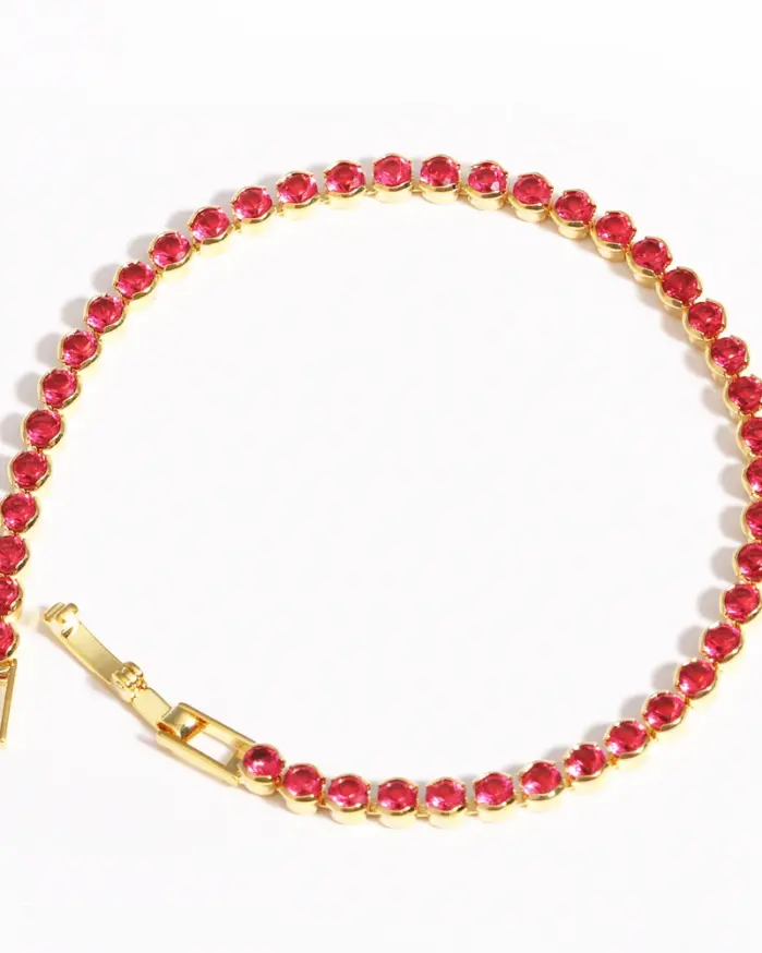 Buena calidad Simple redondo Cubic Zirconia Rosa rojo 5A CZ pulsera de cadena de tenis joyería clásica de moda para mujer 1