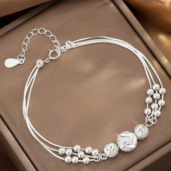 Pulseras finas de Plata de Ley 925 con cuentas de la suerte para mujer, pulsera ajustable multicapa de diseñador de lujo, joyería para fiesta y boda 1