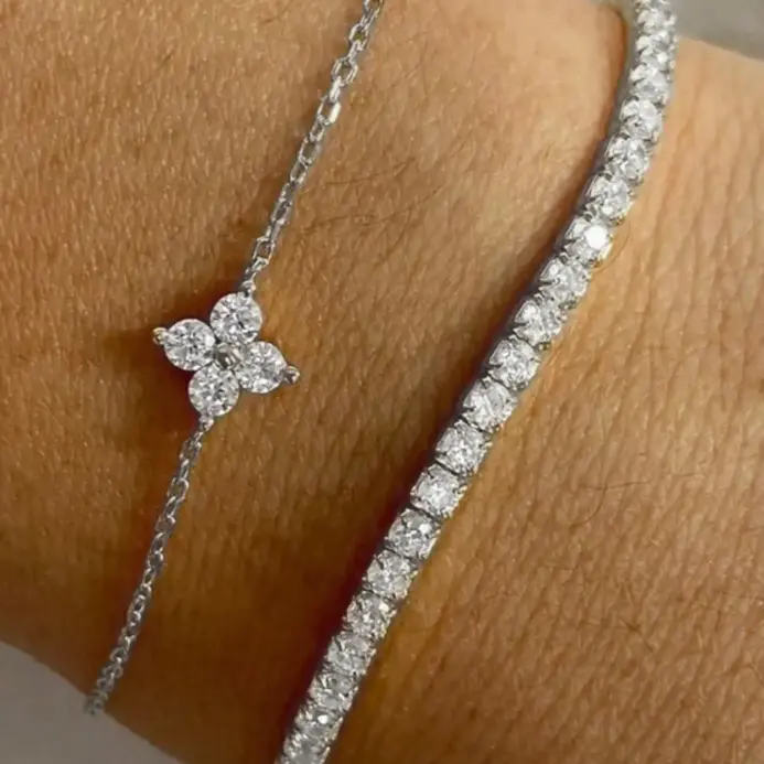 Conjunto de pulsera para mujer con cadena de agua y flor de circonia cúbica Simple, joyería diaria para oficina, 2 uds. 2