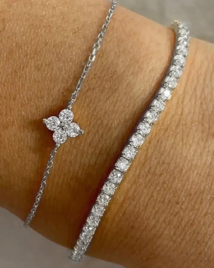 Conjunto de pulsera para mujer con cadena de agua y flor de circonia cúbica Simple, joyería diaria para oficina, 2 uds. 2