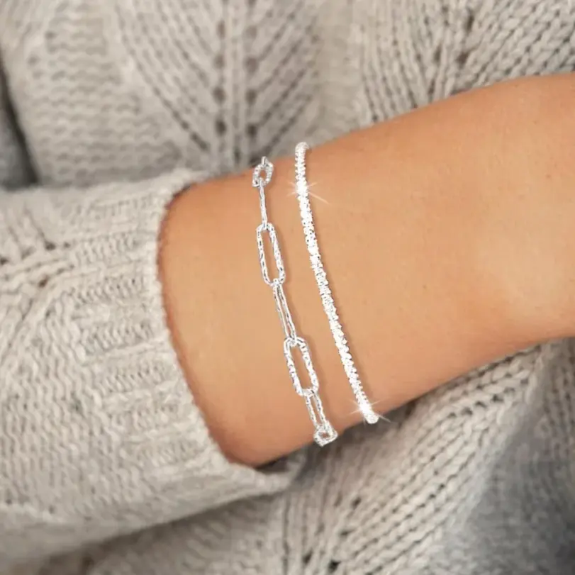 Pulseras Brillantes de Plata de Ley 925 para Mujer, Diseño Coreano de Moda, Pulseras de Doble Capa con Diseño de Cielo Estrellado, Joyería para Bodas 3
