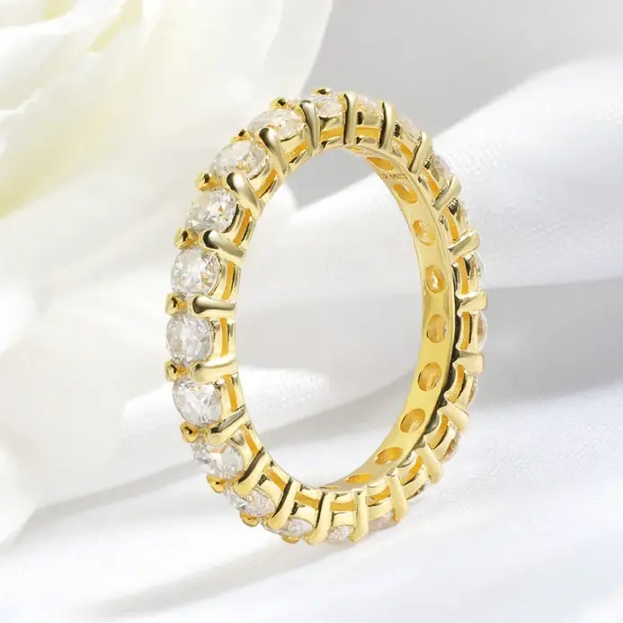 Smyoue, chapado en oro de 18k, 3/3,5mm, todos los anillos de diamantes de moissanita para mujer, bandas de eternidad completas para boda, joyería de plata de ley 925 2