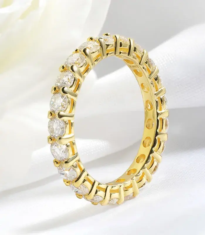 Smyoue, chapado en oro de 18k, 3/3,5mm, todos los anillos de diamantes de moissanita para mujer, bandas de eternidad completas para boda, joyería de plata de ley 925 2