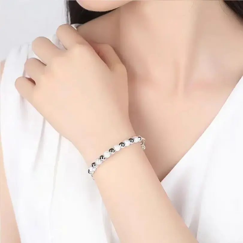 Dijes de joyería de Plata de Ley 925, pulseras de cuentas de lujo, brazaletes bonitos para mujer, joyería de moda para fiesta y boda ajustable 3