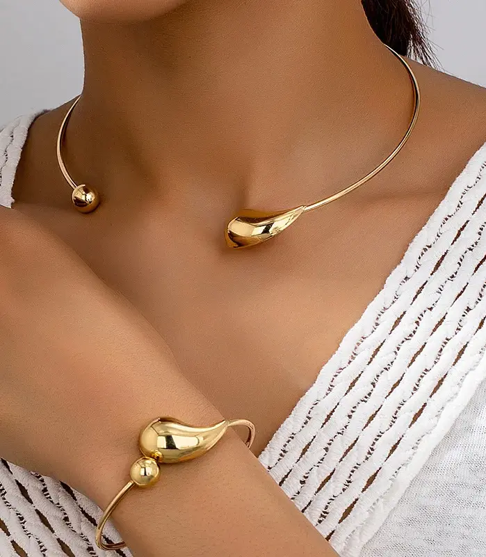 Conjunto de Collar de pulsera para mujeres y niñas, estilo Simple, personalidad, grandes gotas de agua, regalo de fiesta, joyería de moda OL DS058 1