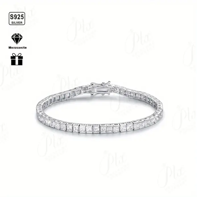 Cadena de tenis de Plata de Ley 925 con circonita cúbica, pulsera de tenis de corte cuadrado de circonia cúbica blanca de 3x3mm, regalo de joyería Unisex para hombre y mujer 2025 1
