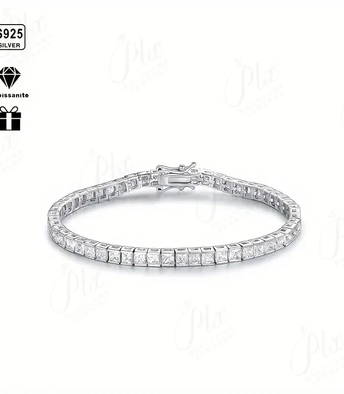 Cadena de tenis de Plata de Ley 925 con circonita cúbica, pulsera de tenis de corte cuadrado de circonia cúbica blanca de 3x3mm, regalo de joyería Unisex para hombre y mujer 2025 1