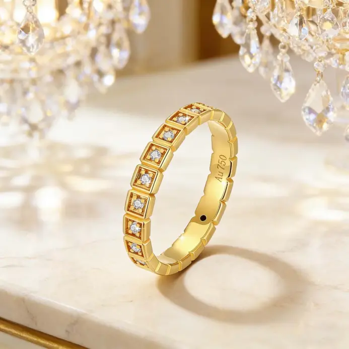 Anillo hueco de moissanita redondo completo de moda oro Real de 18 quilates AU750 uso diario fiesta joyería del Día de San Valentín regalos para hombres/mujeres 2