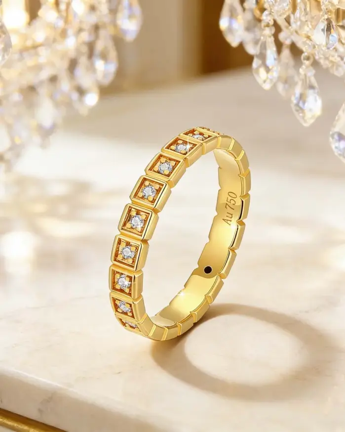 Anillo hueco de moissanita redondo completo de moda oro Real de 18 quilates AU750 uso diario fiesta joyería del Día de San Valentín regalos para hombres/mujeres 2