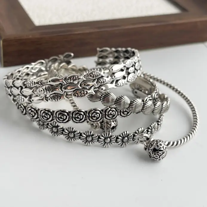 🌿 Pulsera "Antique Bloom S925" – Plata Sólida Grabada a Mano 2