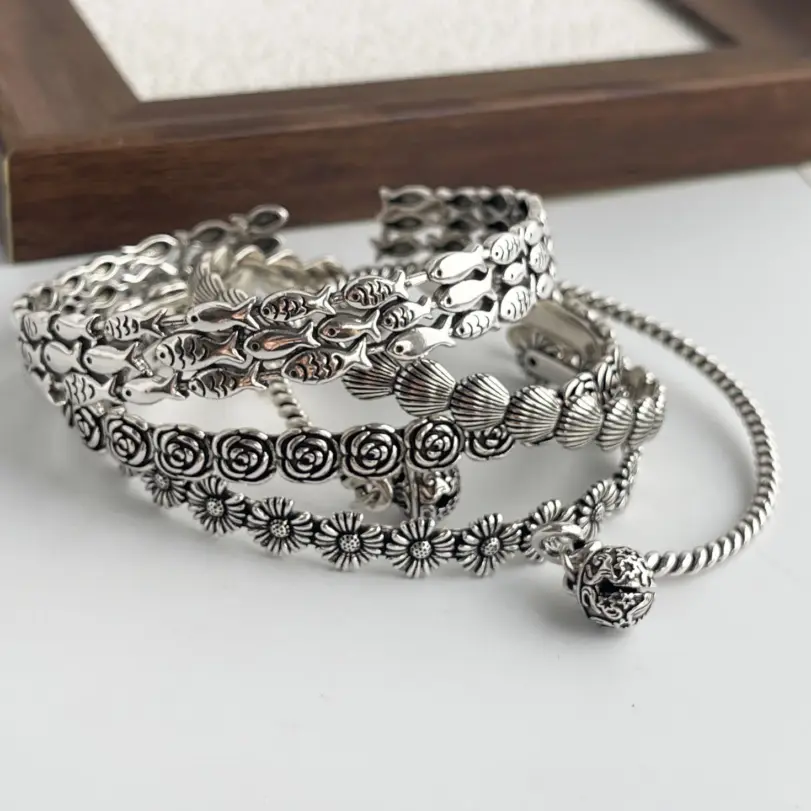 🌿 Pulsera "Antique Bloom S925" – Plata Sólida Grabada a Mano 2