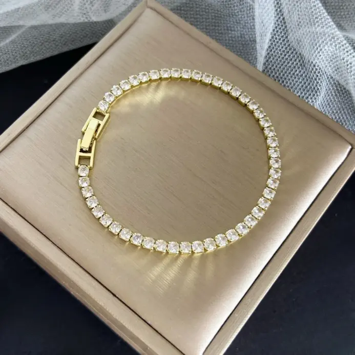 Pulseras de tenis de cadena de circonia de 4mm de Color dorado/plateado de acero inoxidable para mujer, Pulsera de 16/18 cm, regalos de joyería de lujo 1