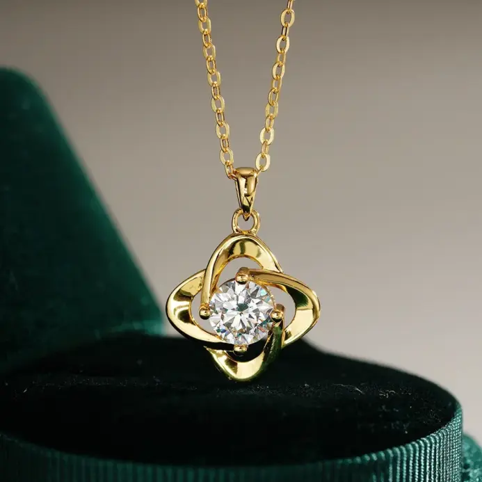 Collar con colgante de moissanita para mujer de oro 100% auténtico de lujo de 18 quilates 1