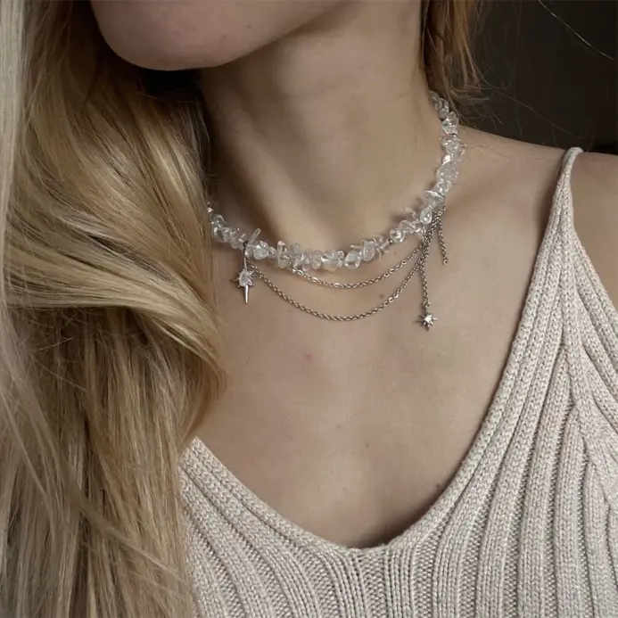 Collar de cadena de cuentas geométricas de Color plateado Vintage a la moda para mujer, joyería con colgante de corazón y borla bohemia 2
