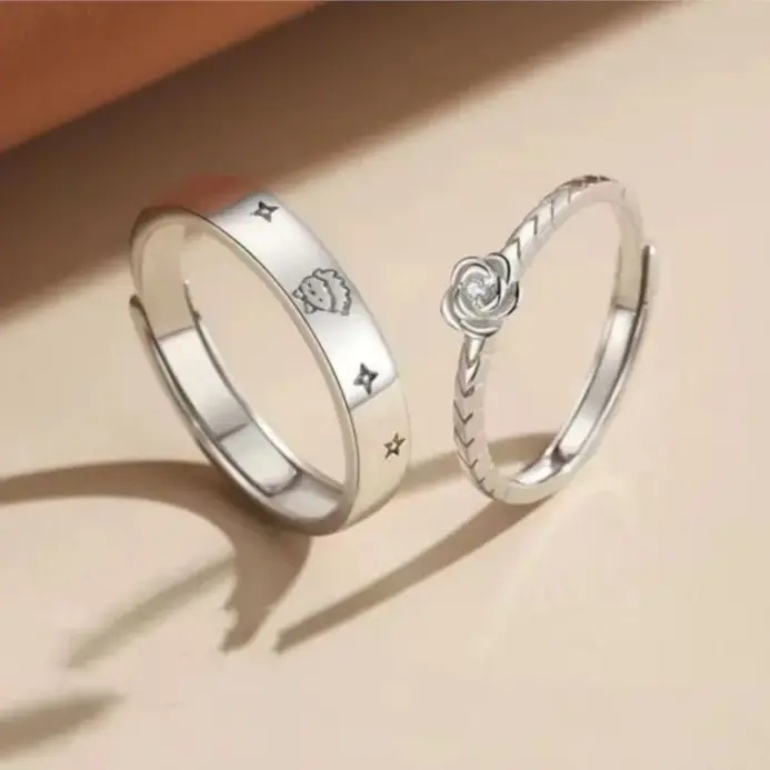 Anillos de pareja de Príncipe Rosa de Color plateado para mujeres y hombres, nueva moda, anillo para amantes del compromiso del amor para siempre, regalos de joyería para el Día de San Valentín 1