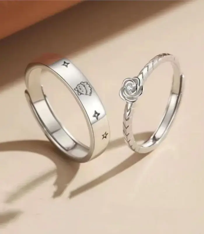 Anillos de pareja de Príncipe Rosa de Color plateado para mujeres y hombres, nueva moda, anillo para amantes del compromiso del amor para siempre, regalos de joyería para el Día de San Valentín 1