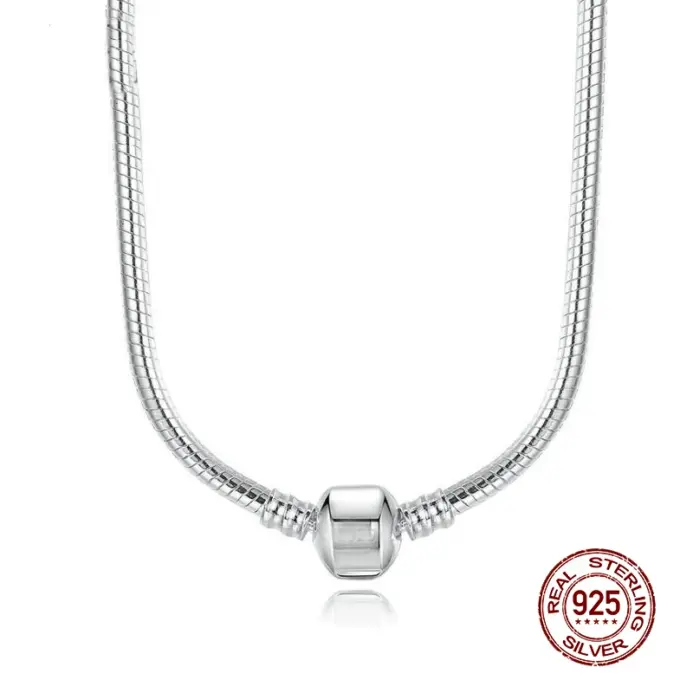 Collar de cadena de serpiente de plata esterlina 925 con forma de corazón y amor, cuentas con cierre de bola seguro, collar gargantilla para mujer, joyería DIY de boda 2