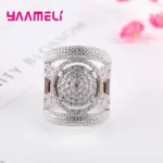 Exquisitos anillos de plata de ley 925 a la moda, diseño hueco, anillos anchos geniales para mujer y niña, regalo sorpresa para cita 4