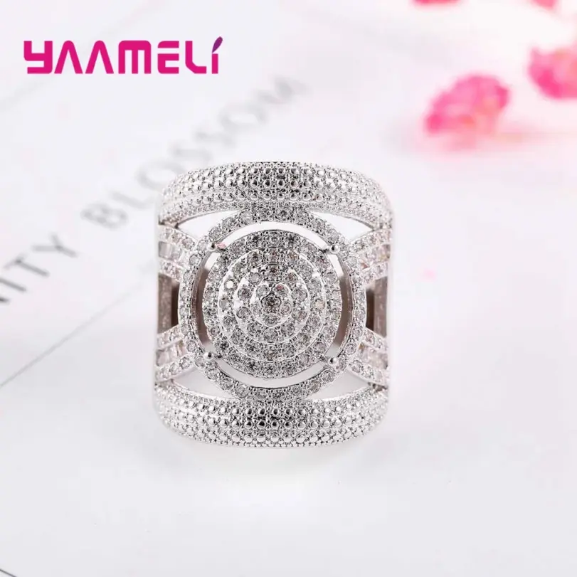 Exquisitos anillos de plata de ley 925 a la moda, diseño hueco, anillos anchos geniales para mujer y niña, regalo sorpresa para cita 4