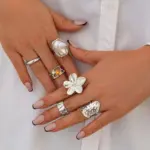 6 unids/set de anillos de flores de Metal Vintage para mujer, anillos de nudillos de perlas de imitación barrocas elegantes Punk, uso diario, regalos de fiesta y vacaciones 3