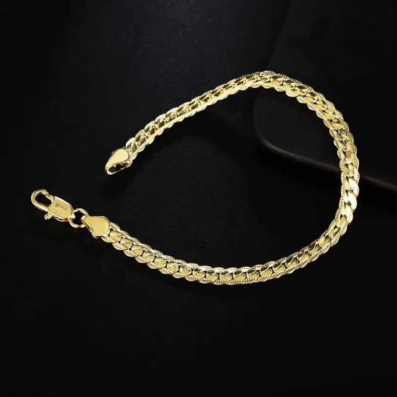 Plata de Ley 925, oro de 18 quilates, pulseras de cadena de 6MM, collar para mujeres y hombres, conjuntos de joyería para fiesta y boda, regalos 6