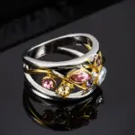 Exquisita joyería femenina, Anillos de dedo de Color Micro circón con línea de onda Multicolor con patrón geométrico para mujer, Anillos cuelloьц® ж dikajiе 3