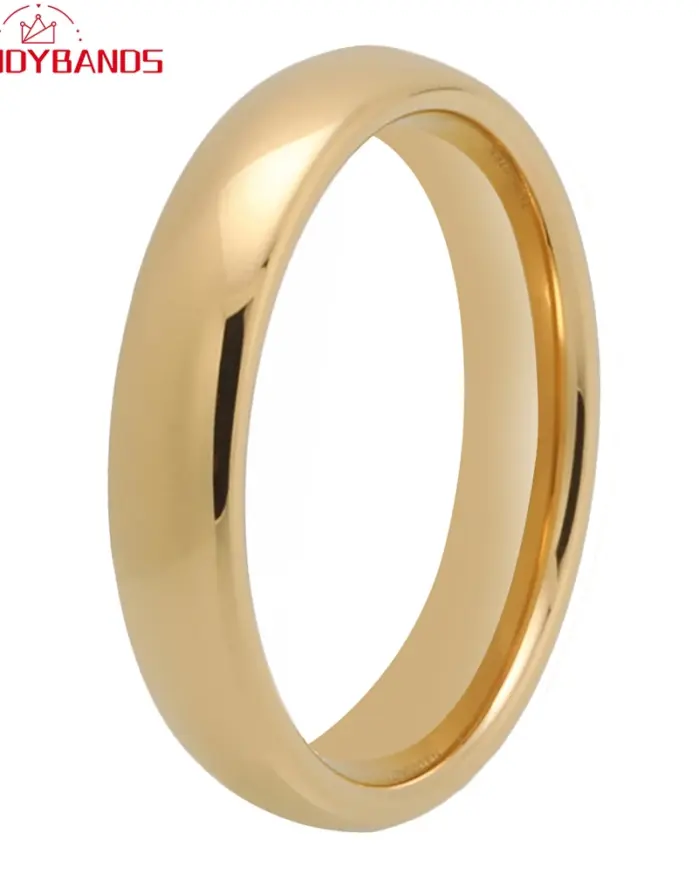 Anillos de carburo de tungsteno para boda, Color dorado clásico, 2mm, 3mm, 4mm y 5mm, joyería de regalo, banda pulida con cúpula 2