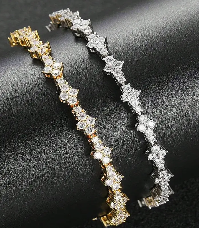 Pulsera de circonia cúbica con estrella de piedra redonda, joyería de Hip-Hop para hombres, accesorio de moda elegante brillante, regalo clásico para cumpleaños 1