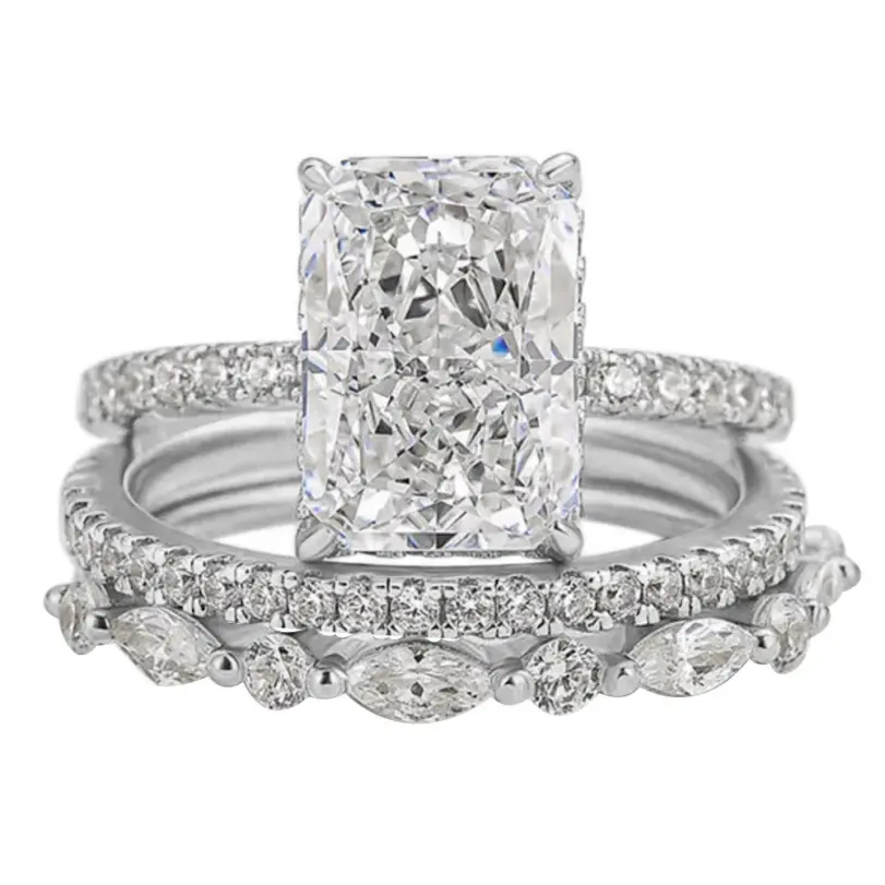 OEVAS-Juego de anillos de circón completo de 7x10mm, 3,5 CT, 100% Plata de Ley S925 para mujer, anillo de compromiso de boda, joyería fina, regalo, venta al por mayor 5