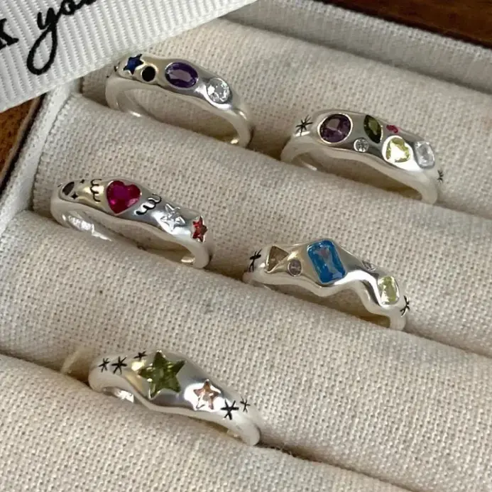 Anillos redondos de circón colorido para mujer, Plata de Ley 925 auténtica, joyería fina con apertura minimalista, accesorios modernos y dulces 1