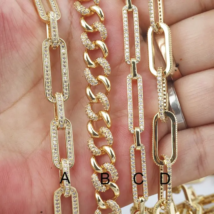 Cadena CZ, cadena con clip de papel gigante, semiacabado para pulsera y collar Micro pavimentado, para suministros de abalorios, 1 metro de longitud R10 1