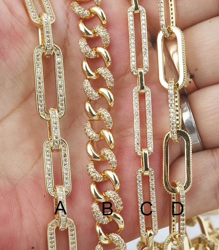 Cadena CZ, cadena con clip de papel gigante, semiacabado para pulsera y collar Micro pavimentado, para suministros de abalorios, 1 metro de longitud R10 1
