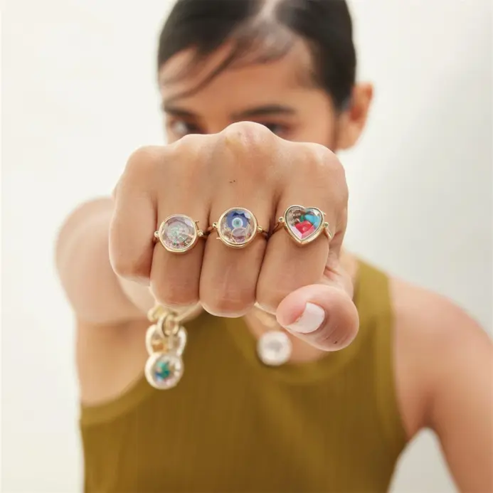 Anillo de caja circular en forma de corazón, superventas, que se puede abrir, accesorios de circonio coloridos DIY chapados en oro 2