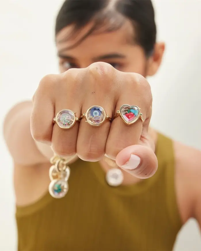 Anillo de caja circular en forma de corazón, superventas, que se puede abrir, accesorios de circonio coloridos DIY chapados en oro 2