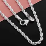 Collar de cadena de cuerda de 4mm de oro de 18K Noble, 45-60cm, venta al por mayor de plata 925 para mujer y hombre, joyería de regalo con abalorio de boda a la moda de 18-24 pulgadas 6