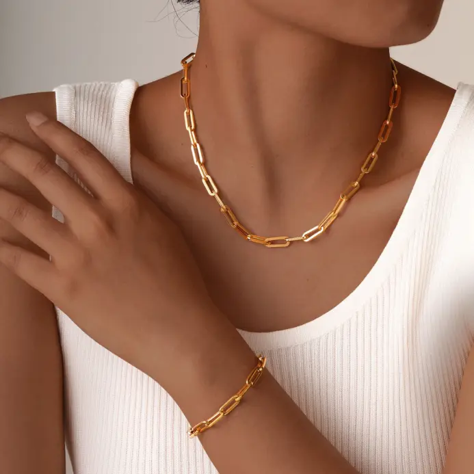 ⛓️ Set "Urban Gold" – Conjunto de Collar y Pulsera en Acero 100% Waterproof 2