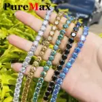 Cadena de tenis de moissanita azul y rosa de lujo de 3MM para mujer, pulsera de plata de ley 925 para hombre, cadena de moissanita de Hip hop con GRA 2