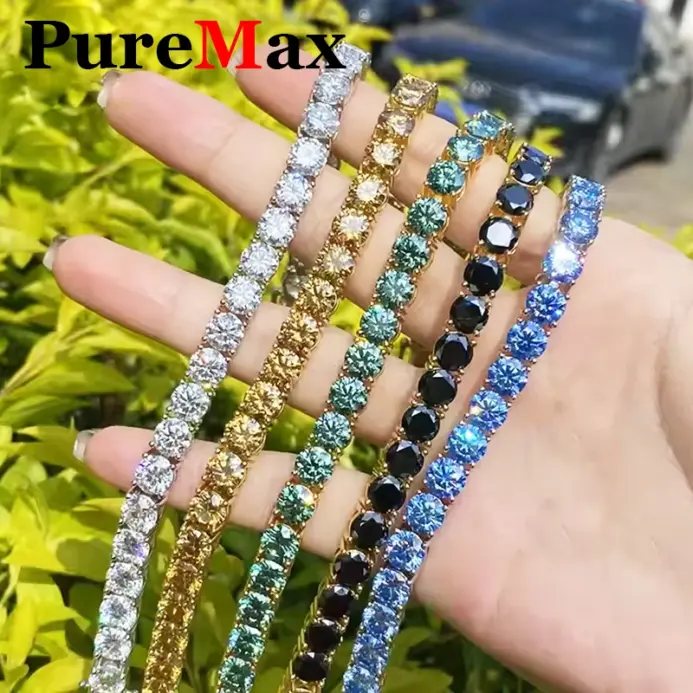 Cadena de tenis de moissanita azul y rosa de lujo de 3MM para mujer, pulsera de plata de ley 925 para hombre, cadena de moissanita de Hip hop con GRA 2