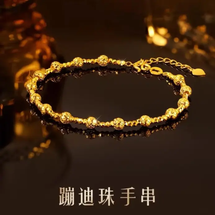 Pulsera de lujo con forma de bola de discoteca para mujer, oro puro 24K 9999, oro real, pulsera de ojo de gato 1