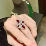 Preciosos anillos de rubí de lujo para mujer, elegante y a la moda, estilo clásico, exquisito anillo de compromiso con incrustaciones de diamante rojo, joyería fina 4