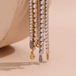 Pulsera de cadena de circón resistente al agua sin deslustre pulseras de mano de acero inoxidable 316L para mujer joyería chapada en oro de 18 quilates 6