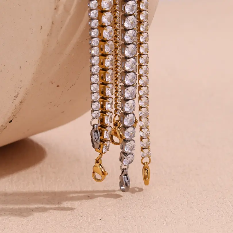 Pulsera de cadena de circón resistente al agua sin deslustre pulseras de mano de acero inoxidable 316L para mujer joyería chapada en oro de 18 quilates 6