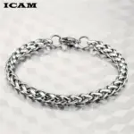 Pulsera y brazalete ICAM para hombre, regalo de Navidad 2018, pulsera de acero inoxidable, eslabones de Color plateado, joyería de doble cadena de trigo, envío directo 4