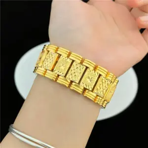 Pulsera de arroz de oro real de 24K de lujo y a la moda, pulsera de oro au9999 de fila plana para hombre, joyería con patrón de estrella de arroz 1
