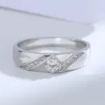 Buyee-Conjunto de anillos de Plata de Ley 925 para parejas, anillo Simple de circón blanco para mujer y hombre, joyería fina de boda a la moda, círculo 5