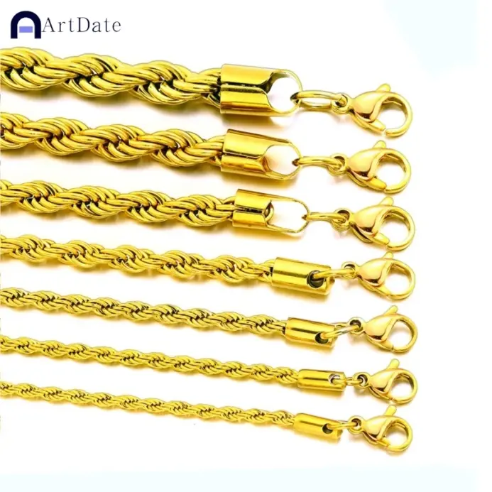 2/3/4/5MM cuerda trenzada Chian pulsera para mujer hombre Hip Hop Punk Color plata joyería de moda de acero inoxidable 1