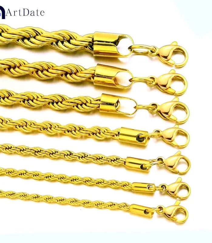 2/3/4/5MM cuerda trenzada Chian pulsera para mujer hombre Hip Hop Punk Color plata joyería de moda de acero inoxidable 1
